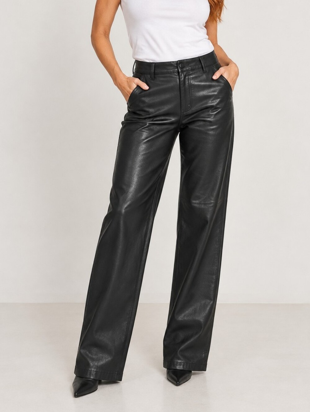 Babaton Black Wide-Leg Faux Leather Pants